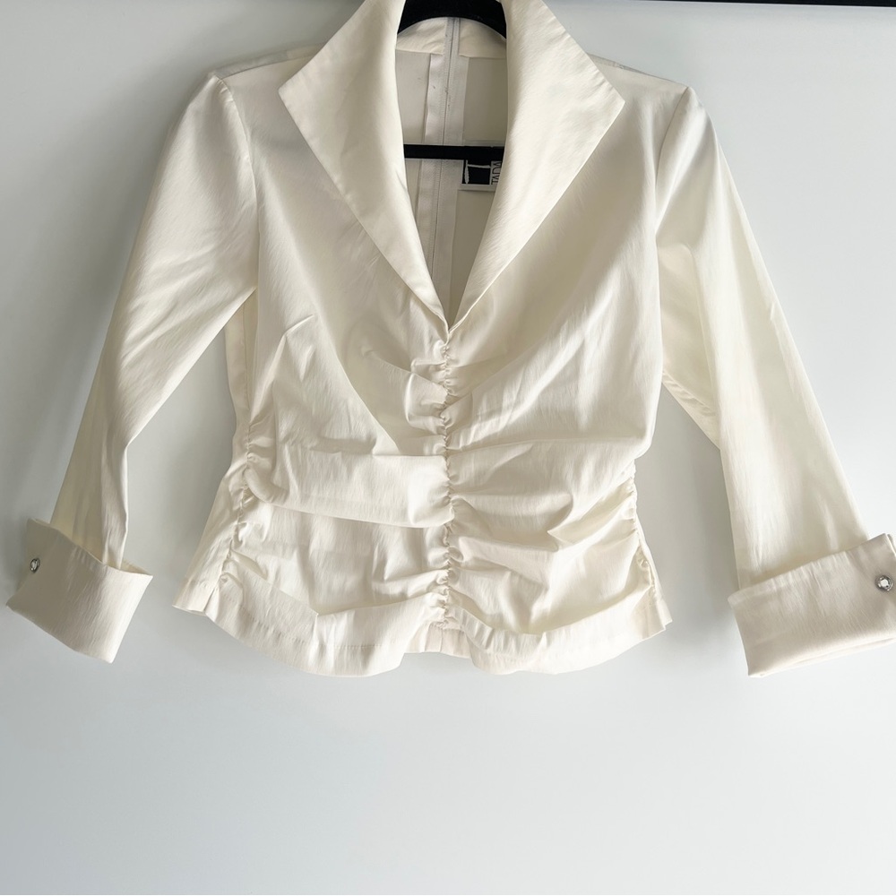 Tadashi Shoji Elegant Cream Formal Ruched Zip Back Formal Top Size 4